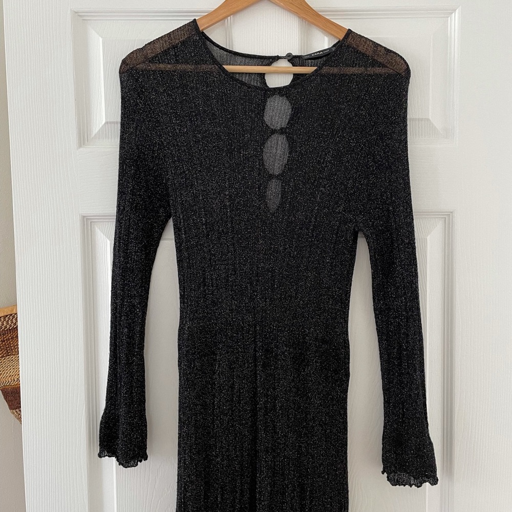 Zara metallic thread, knit midi dress, back detail